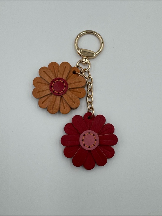 Accessories - Leather Flower Double-Dangle Keychain or Bag Charm - Two Sided  - NWOT